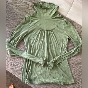 Anthropologie Deletta medium frilly turtleneck sage green long sleeve top